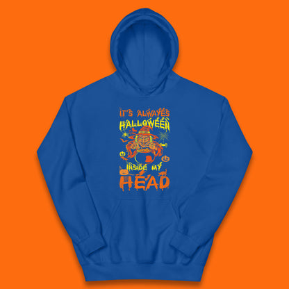It's Always Halloween Inside My Head Witch Cooking A Magic Potion In The Cauldron (Stew Pot) Halloween Kids Hoodie