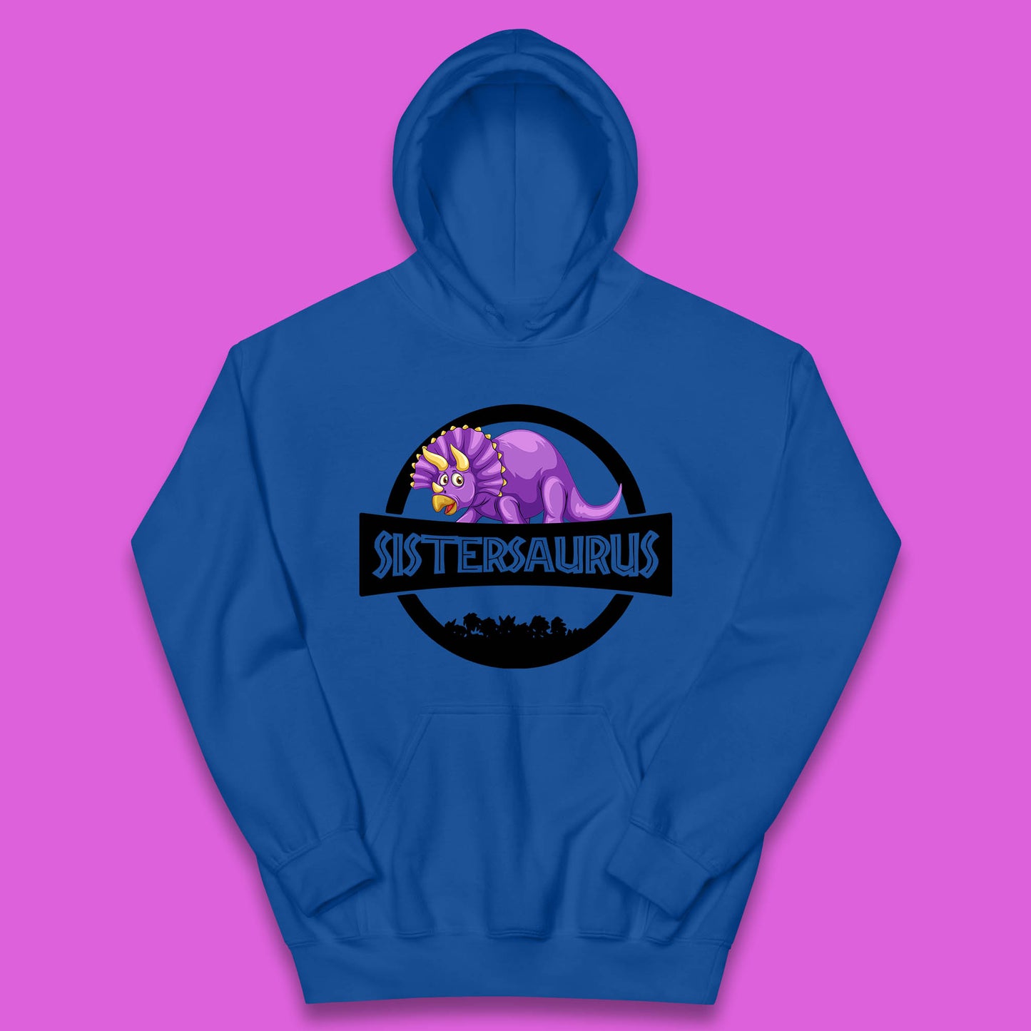 Sistersaurus Dinosaur Sister Cartoon Triceratops Purple Sister Saurus Matching Kids Hoodie