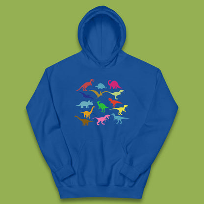 Colourful Dinosaurs Dino Fossil Dinosaurs Wild Nature Prehistoric Paleontology Velociraptor Kids Hoodie