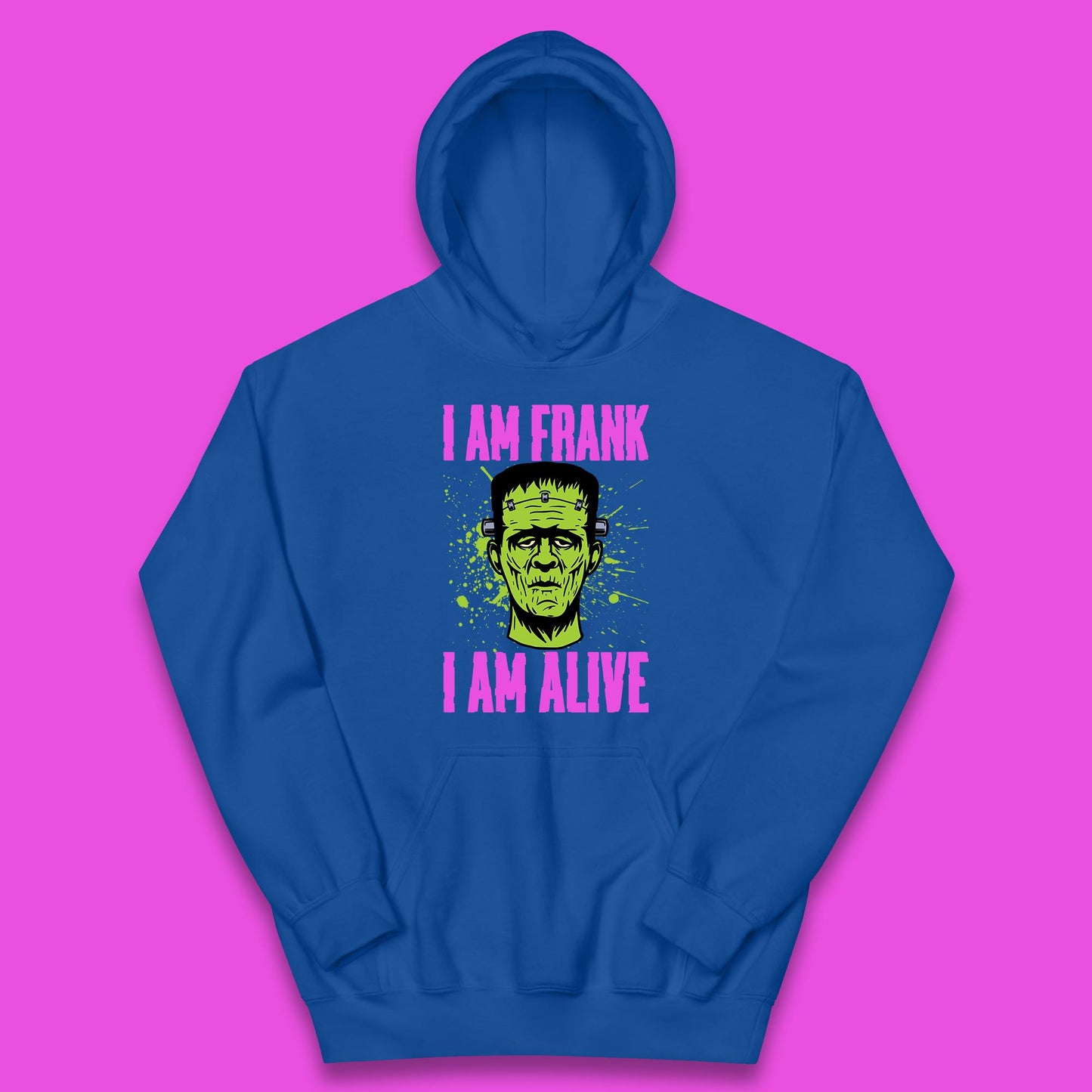 I Am Frank I Am Alive Halloween Green Frankenstein Monster Zombie Horror Face Kids Hoodie