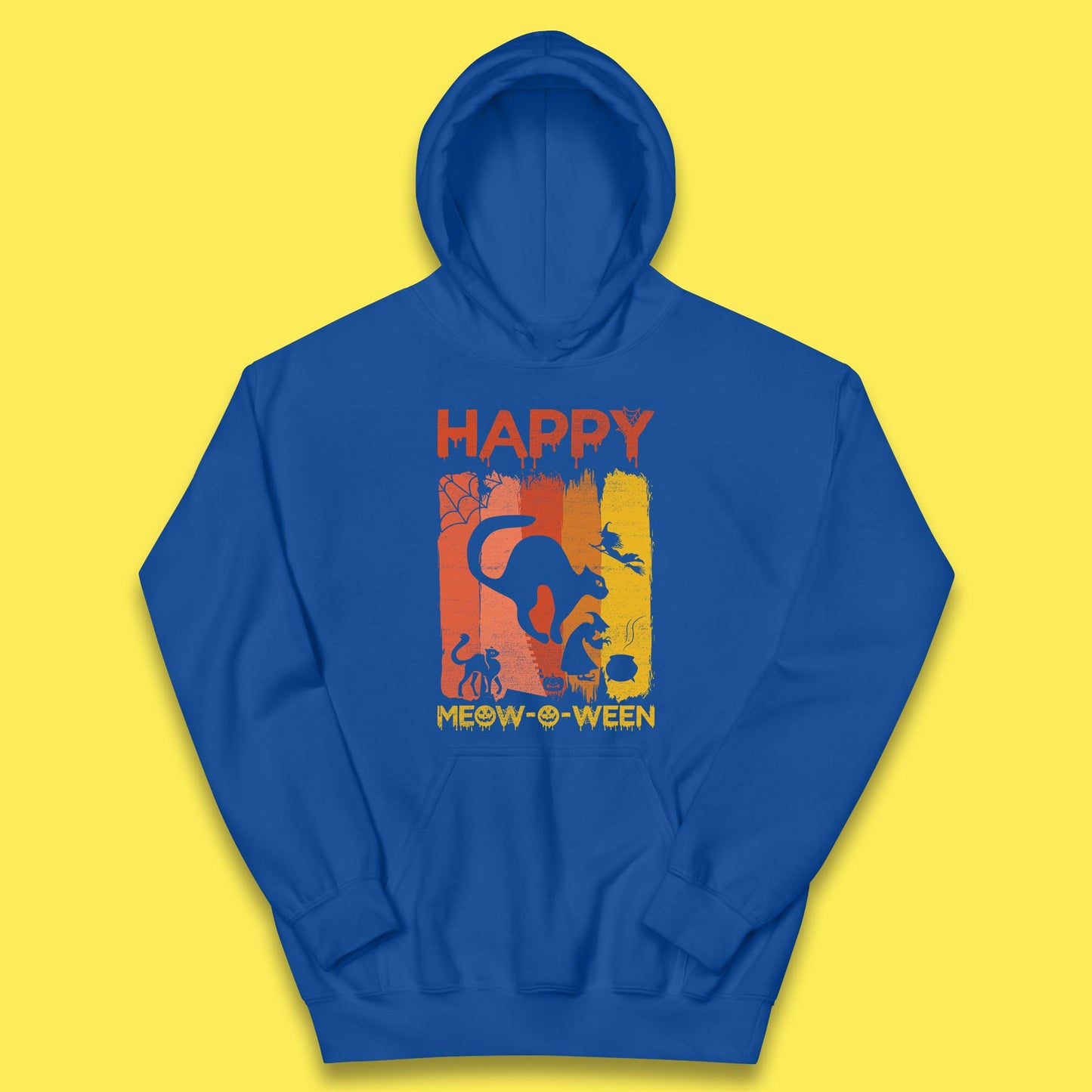 Happy Meow-O-ween Funny Halloween Black Cat Scary Spooky Kids Hoodie