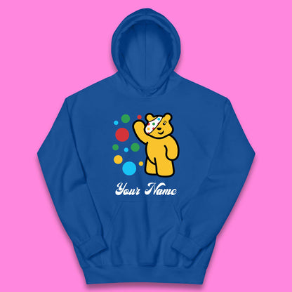 Personalised Spotty Pudsey Bear Hand Waving Dotty Spot Your Name Fundraising Spotty Bear Spotty Day Kids Hoodie