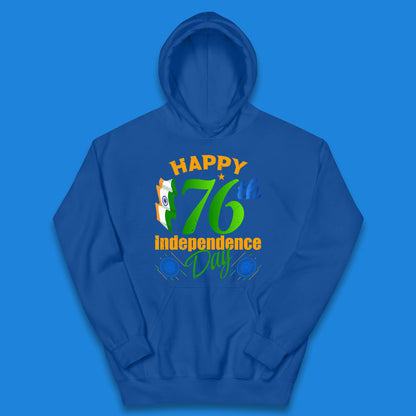 Happy India 76th Independence Day 15th August Patriotic Indian Flag Kids Hoodie