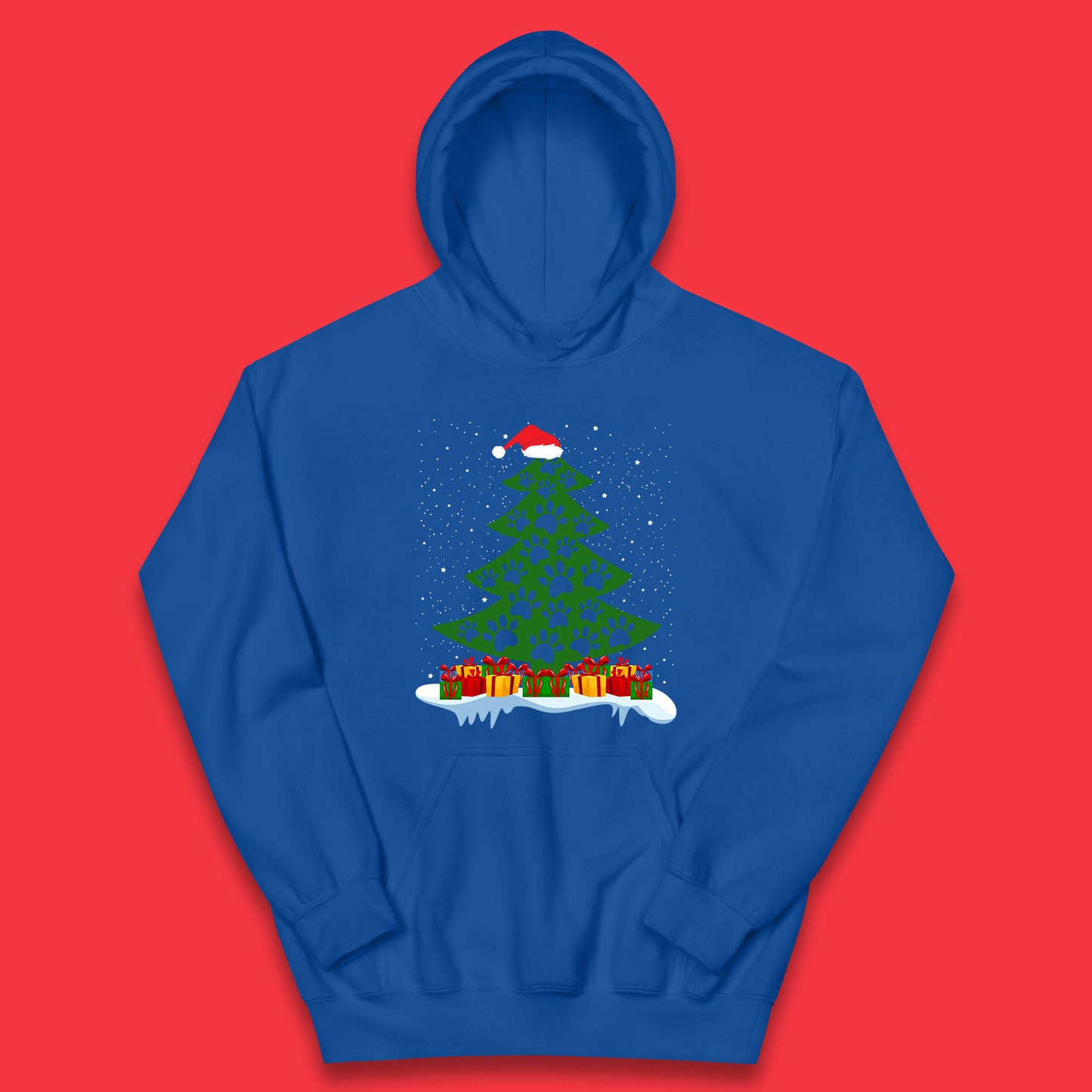 christmas tree with paw prints of dogs hoodie