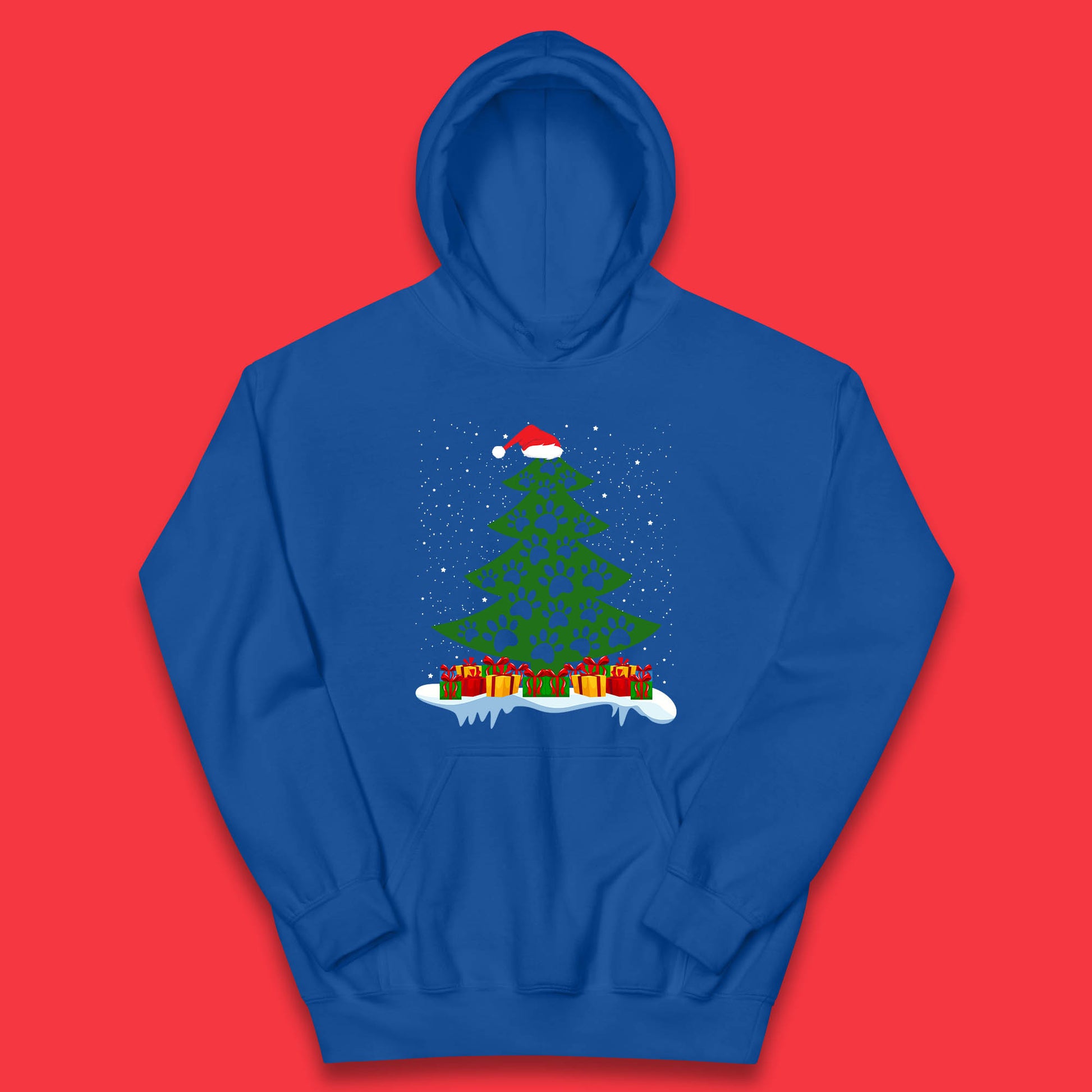 christmas tree with paw prints of dogs hoodie