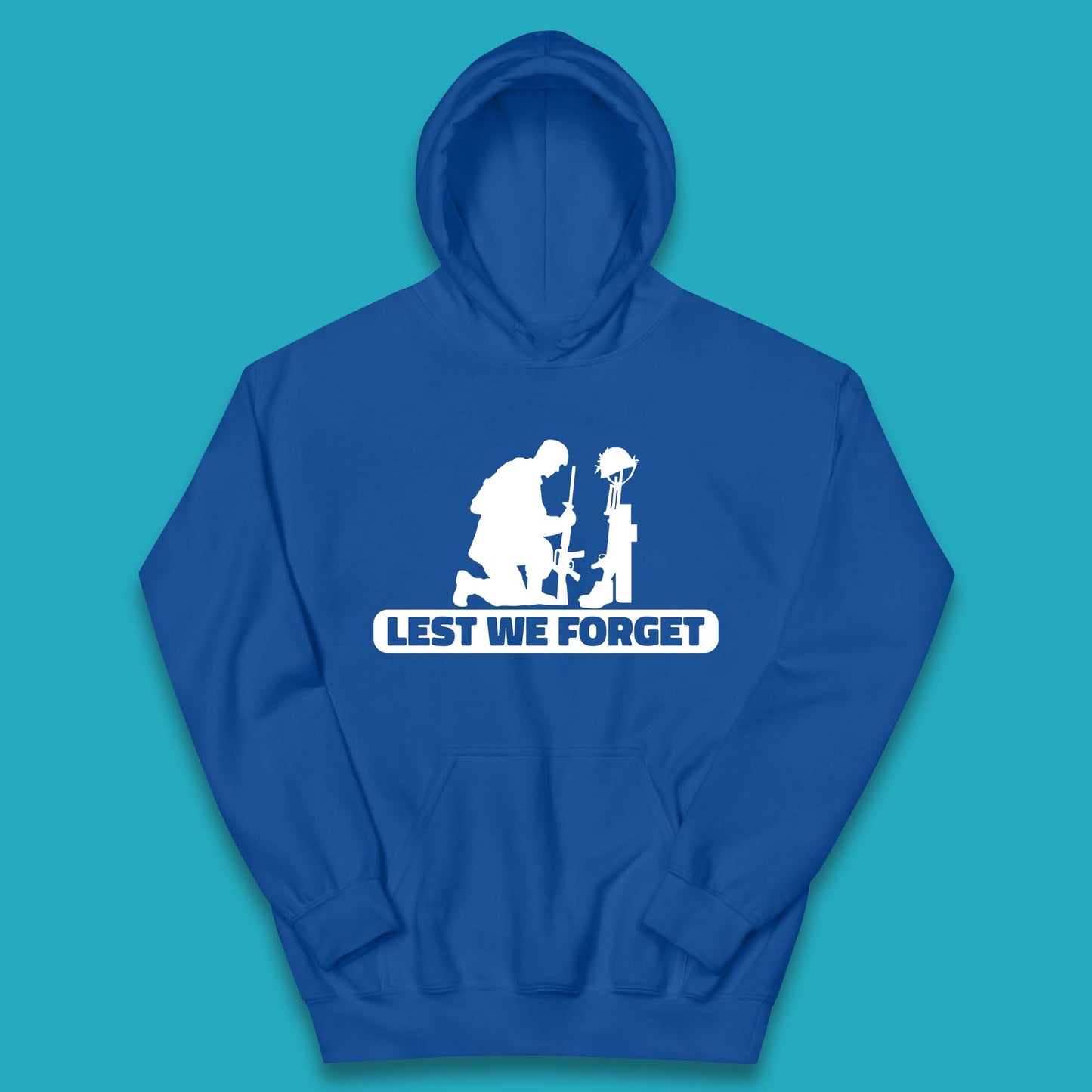 Lest We Forget Kneeling Soldier Remembrance Day British Armed Forces Day Kids Hoodie