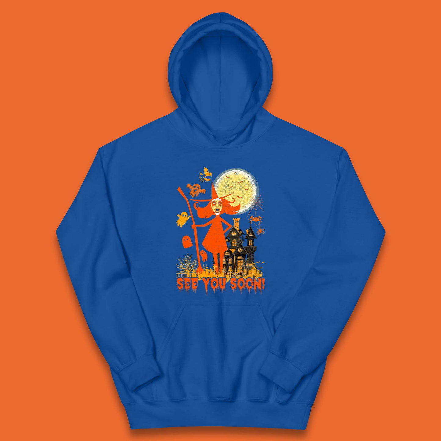 See You Soon Halloween Witch With Broom Horror Scary Haunted House Kids Hoodie