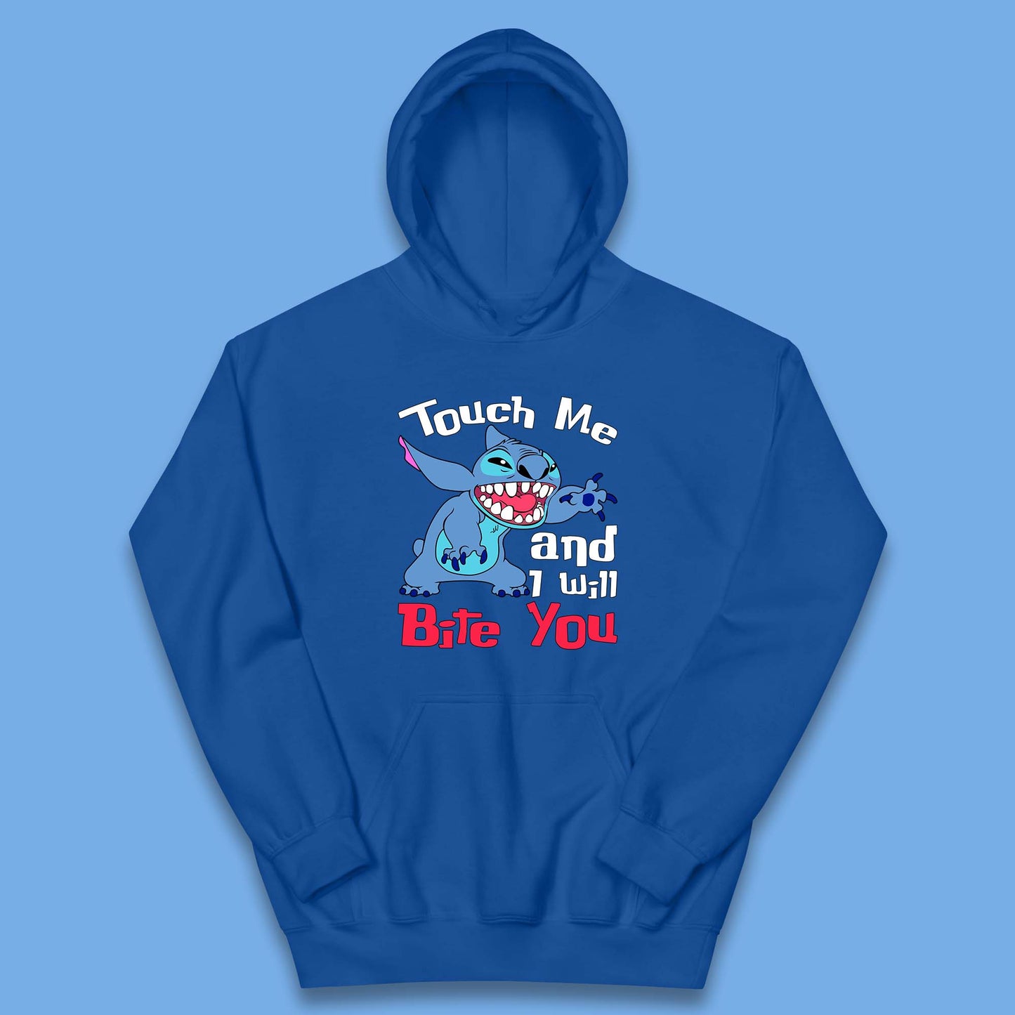 Disney Angry Stitch Cartoon Touch Me And I Will Bite You Lilo & Stitch Kids Hoodie
