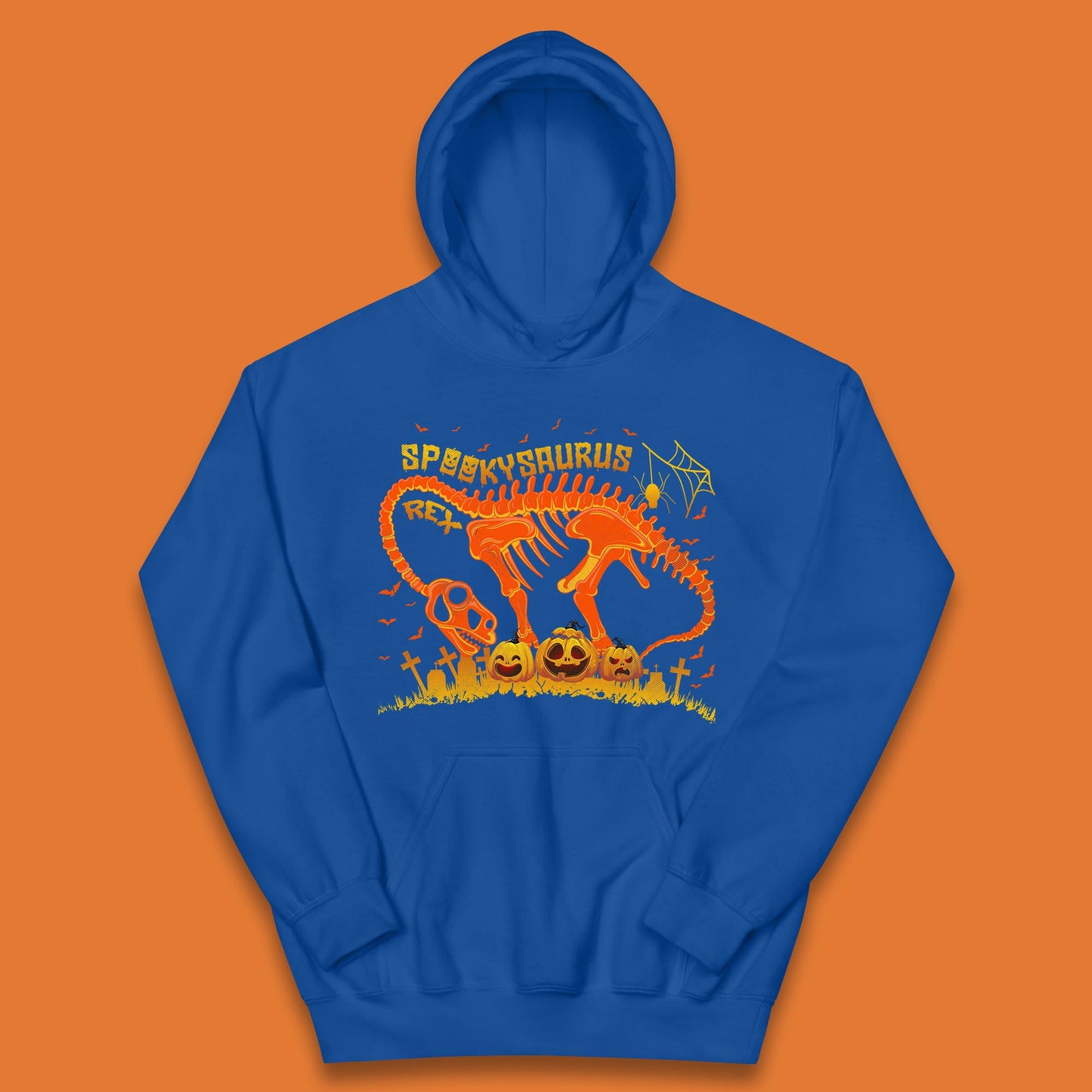 Spooky Saurus Rex Halloween Dinosaur T-Rex Skeleton With Scary Pumpkins Kids Hoodie