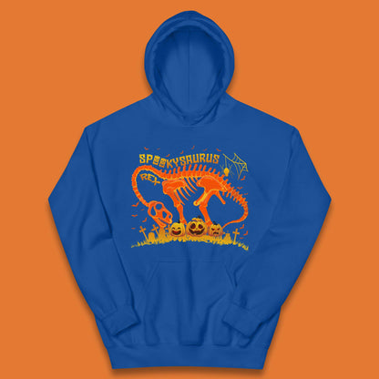 Spooky Saurus Rex Halloween Dinosaur T-Rex Skeleton With Scary Pumpkins Kids Hoodie