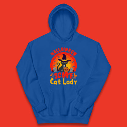 Halloween Scary Cat Lady Horror Spooky Witch Black Cat Lover Kids Hoodie