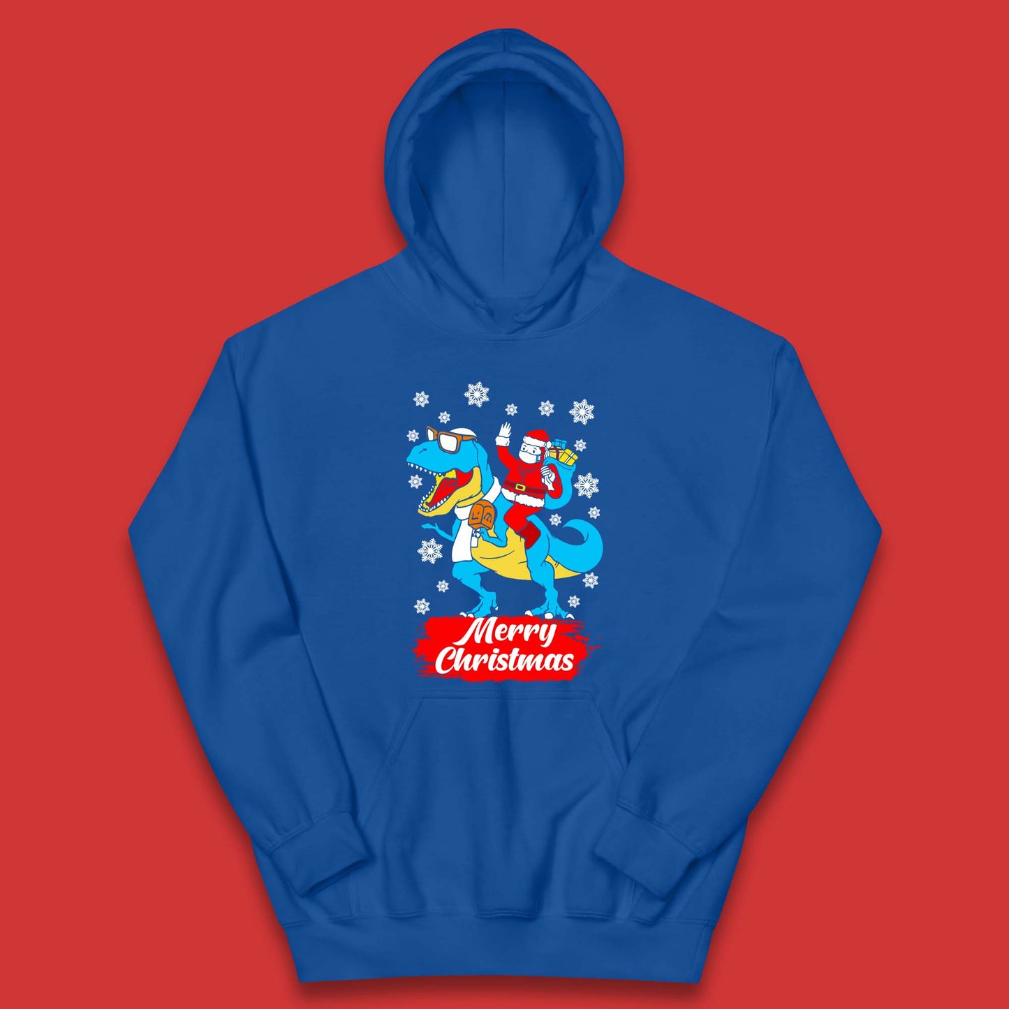 Santa Claus Riding T-Rex Christmas Kids Hoodie