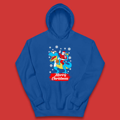 Santa Claus Riding T-Rex Christmas Kids Hoodie