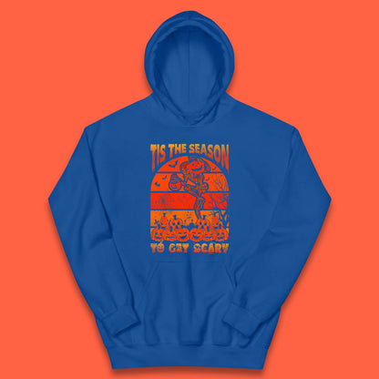 Tis The Season To Get Scary Halloween Skeleton Holding Pumpkin Buckets Spooky Vibes Kids Hoodie