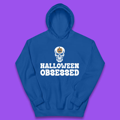 Skull Pumpkin Halloween Obsessed Funny Pumpkin Obsessed Party Spooky Season Kids Hoodie