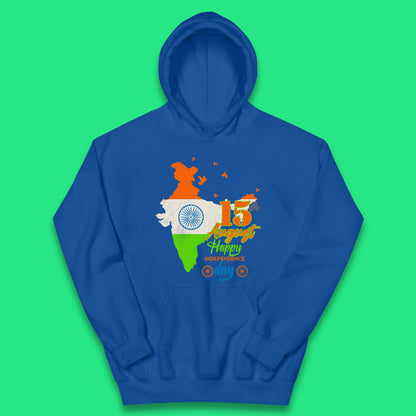 15th August India Happy Independence Day Patriotic Indian Map Flag Kids Hoodie