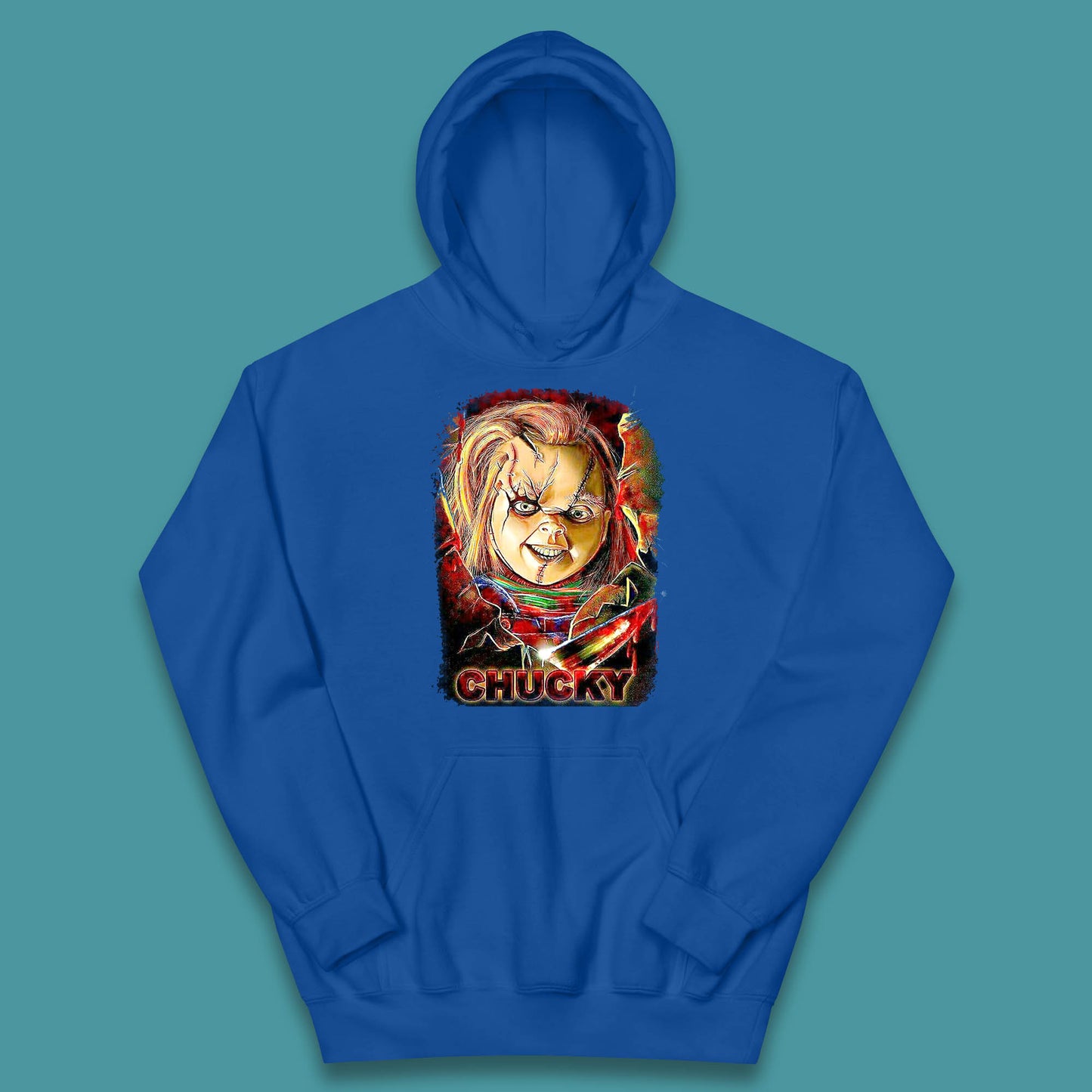 Chucky Distressed Childs Play Horror Monster Creepy Doll Toy Scary Halloween Scary Movie Character Kids Hoodie