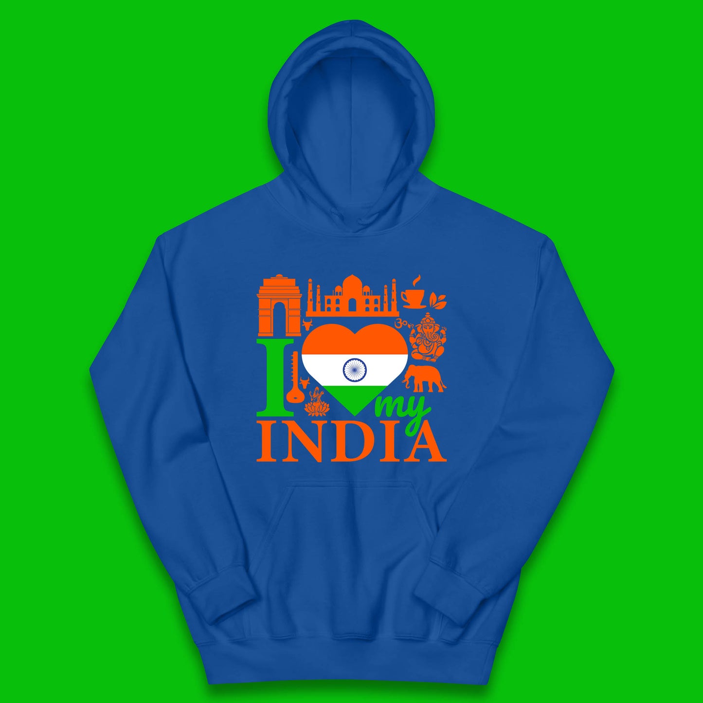 I Love My India Patriotic Indian Flag 15th August Independence Day Kids Hoodie