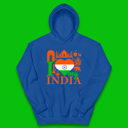 I Love My India Patriotic Indian Flag 15th August Independence Day Kids Hoodie