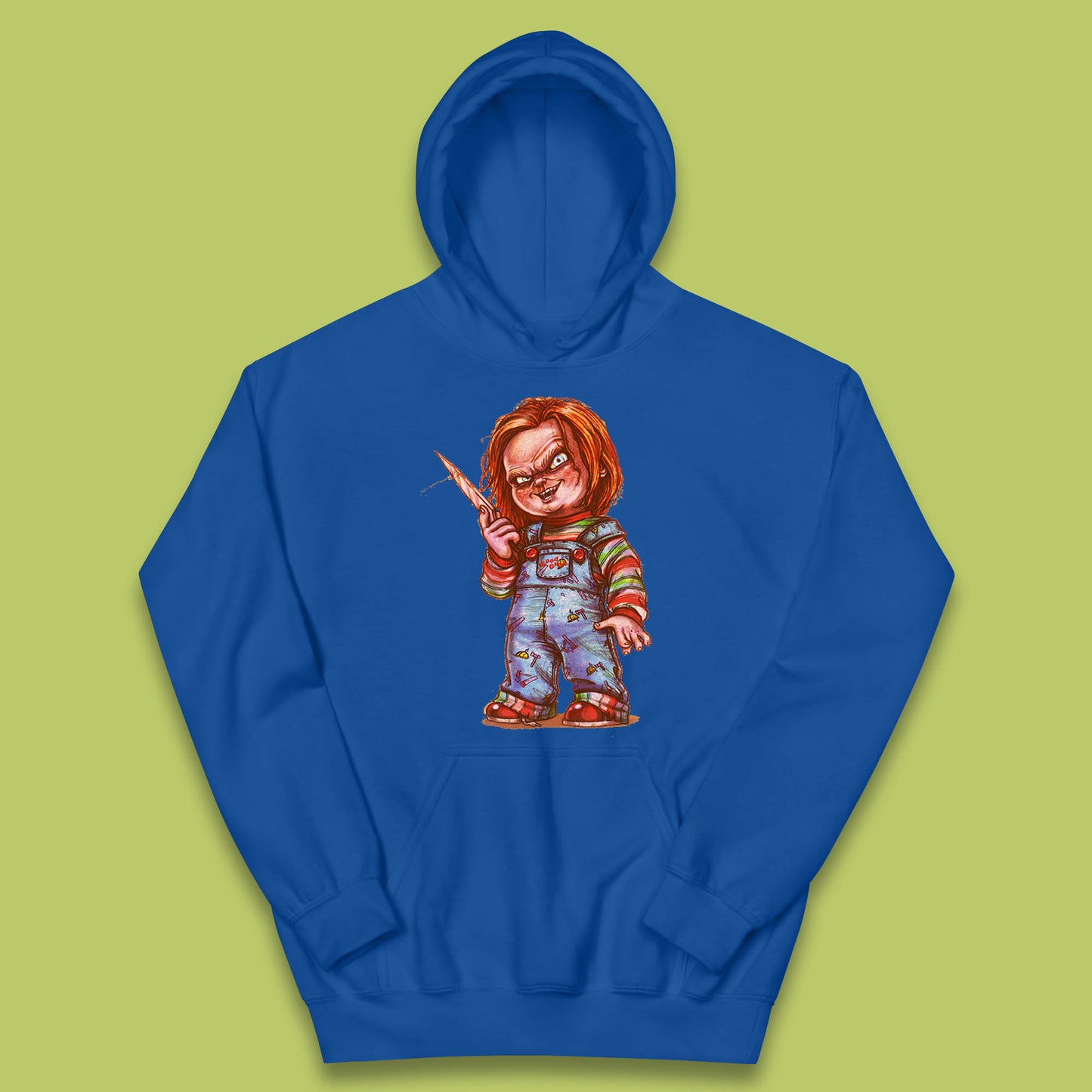 The Horror Movie Character Chucky With Knife Serial Killer Halloween Horror Movie Inspired Chucky Kids Hoodie