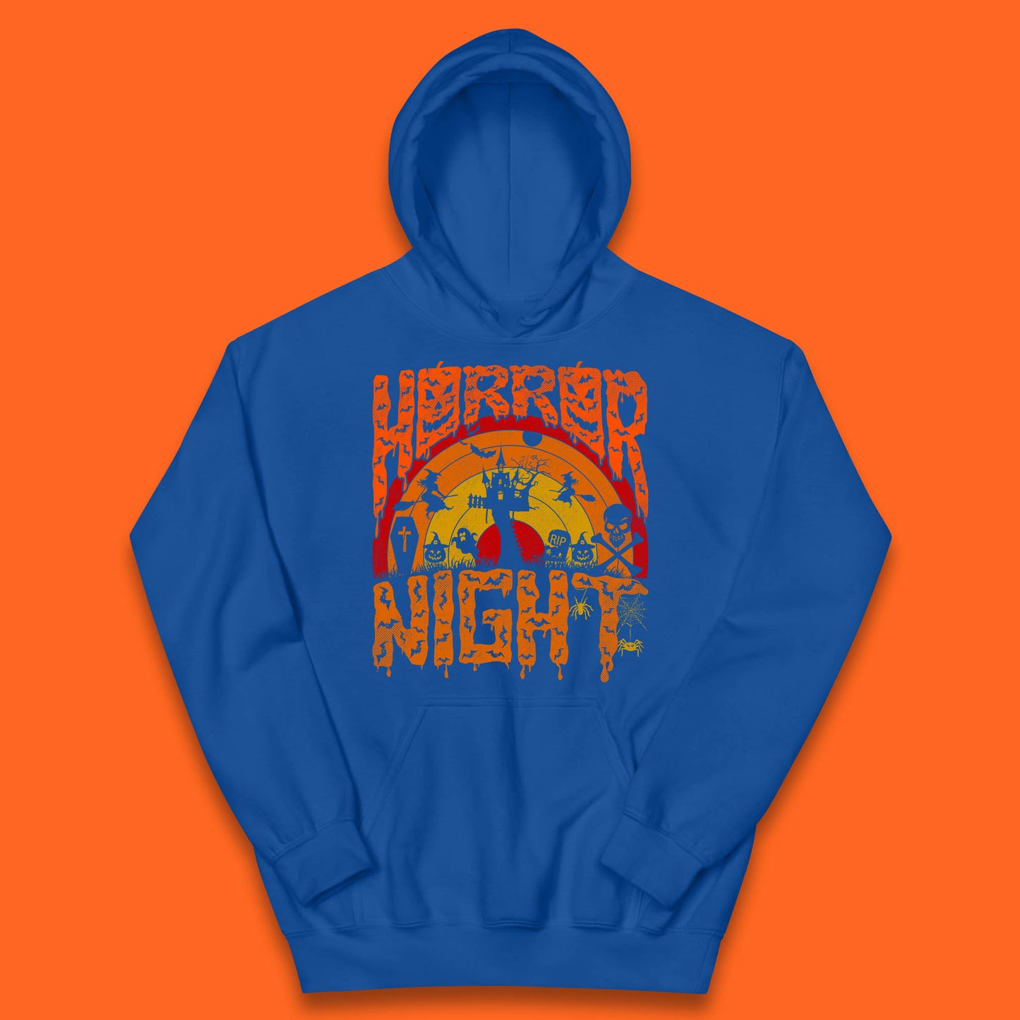 Halloween Horror Night Vintage Rainbow Flying witches Scary Boo Spooky Festive Night Kids Hoodie
