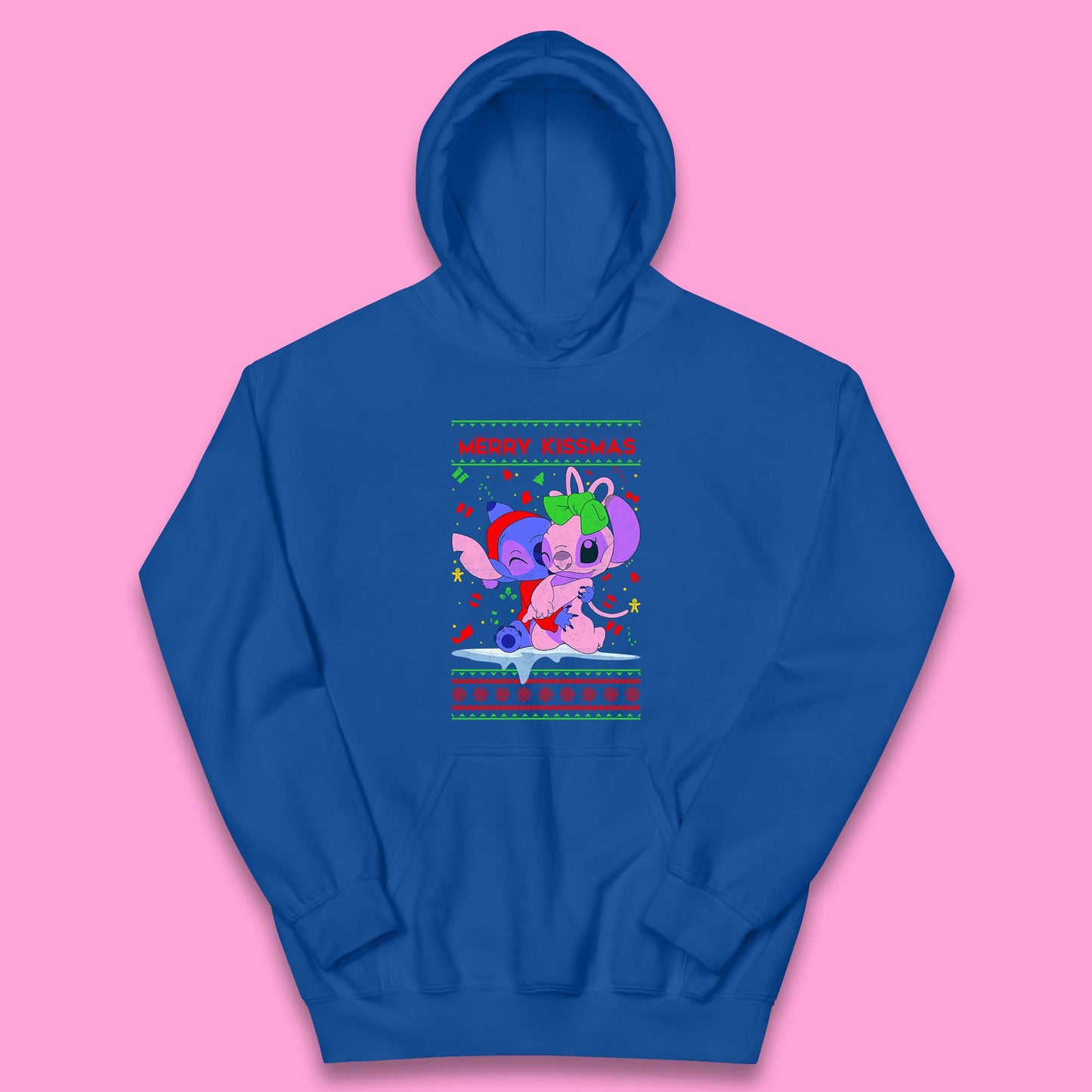 merry kissmas disney stitch and angel hoodie