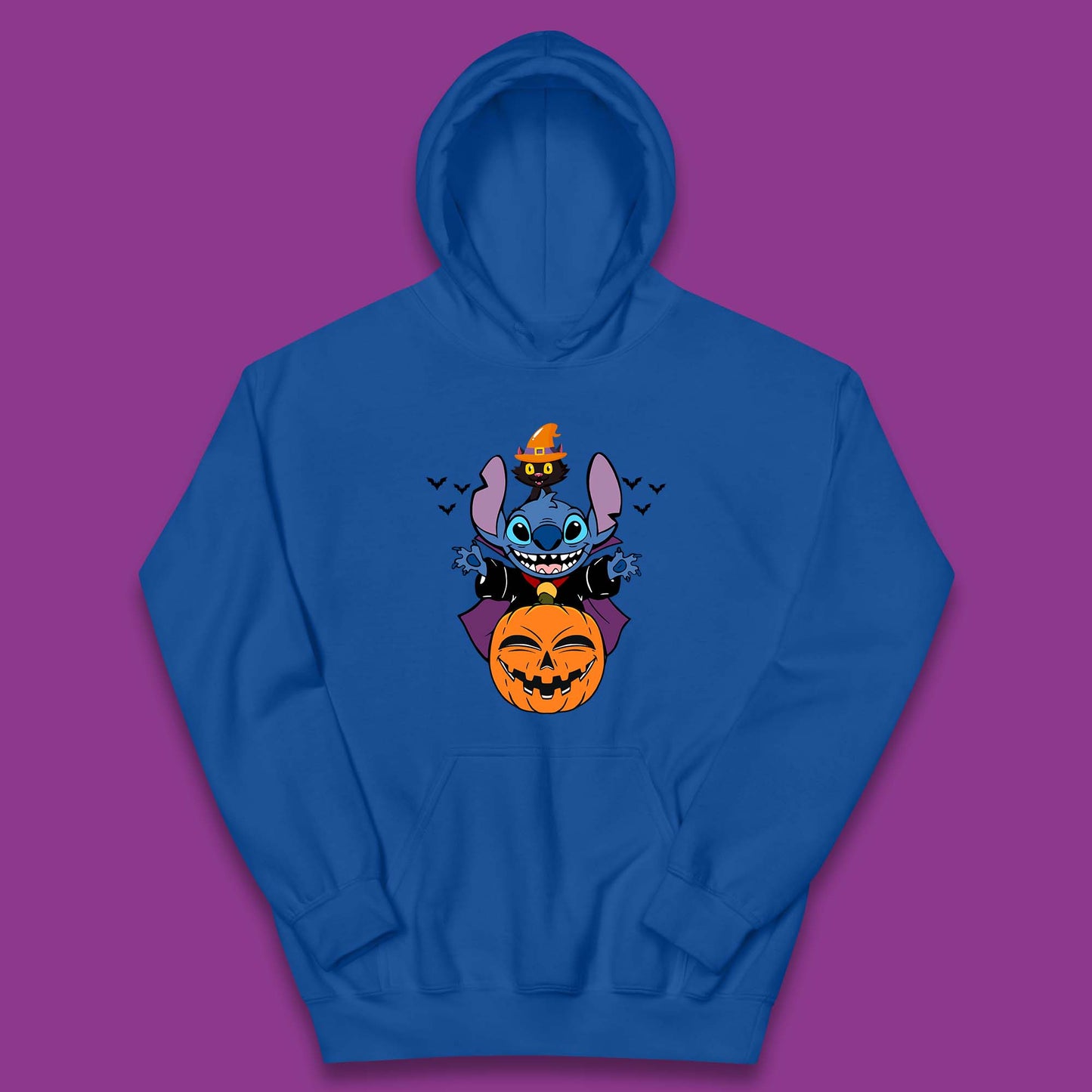 Disney Halloween Pumpkin Devil Stitch With Black Cat Horror Scary Disney Lilo & Stitch Kids Hoodie