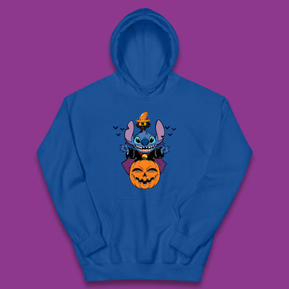 Disney Halloween Pumpkin Devil Stitch With Black Cat Horror Scary Disney Lilo & Stitch Kids Hoodie