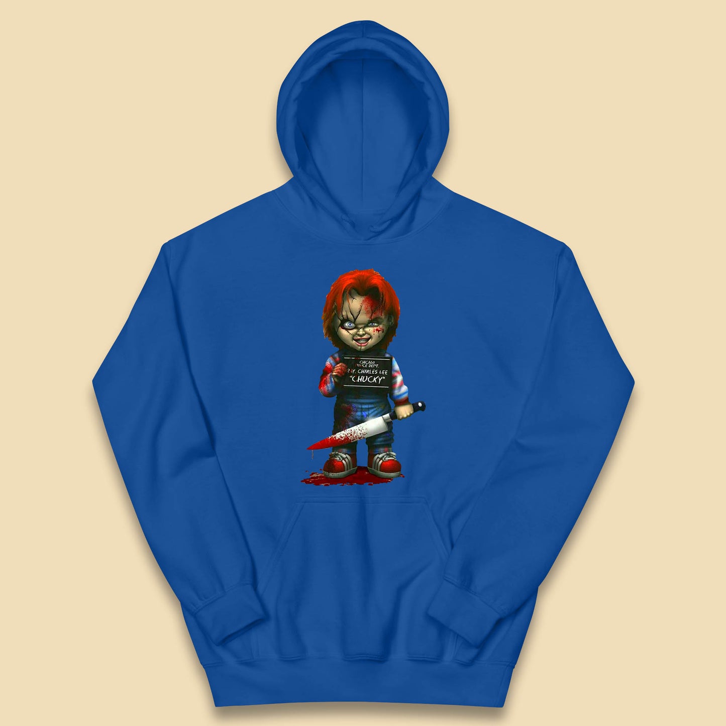 Chucky Mug Shot Chicago Police Dept Ray Charles Lee Chucky Halloween Horror Movie Kids Hoodie