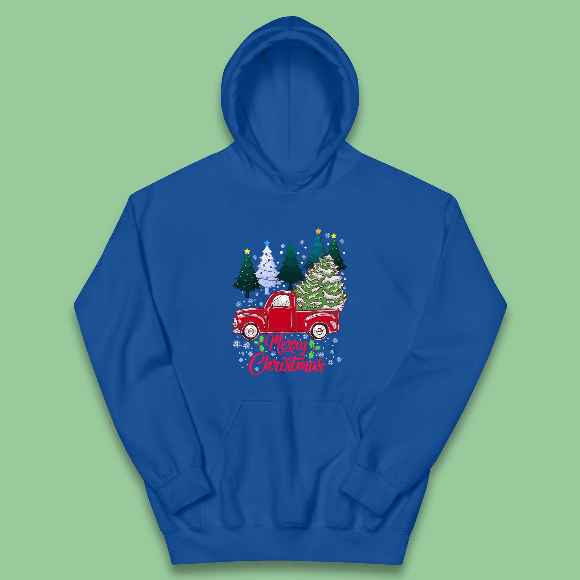 merry christmas red retro truck hoodie