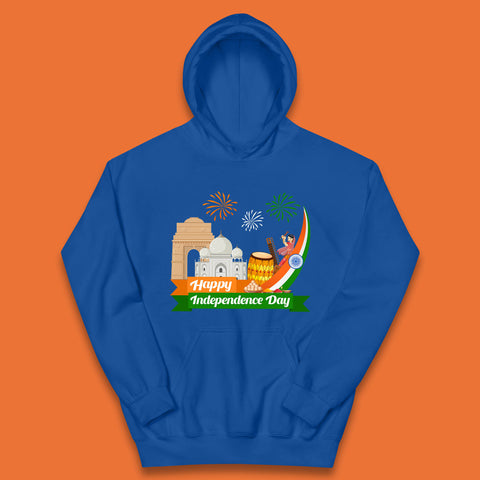 Happy India Independence Day 15th August Patriotic Indian Flag India Architectural Landmarks Kids Hoodie