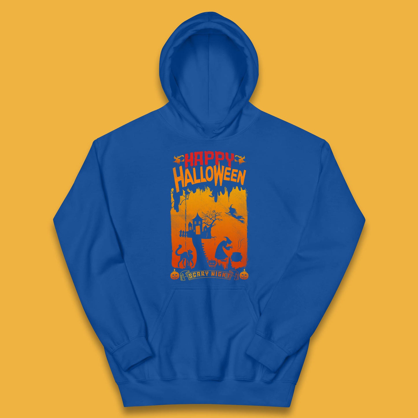 Happy Halloween Horror Hunted House Flying Witch Scary Spooky Night Kids Hoodie