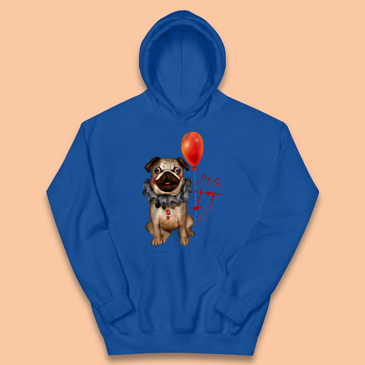 Pug IT Pennywise Clown Dog Spoof Halloween Pug Dog Costume Horror Movie Serial Killer Kids Hoodie