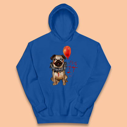 Pug IT Pennywise Clown Dog Spoof Halloween Pug Dog Costume Horror Movie Serial Killer Kids Hoodie