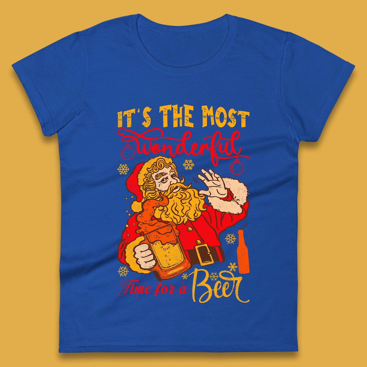 Santa Beer Time Christmas Womens T-Shirt