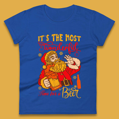 Santa Beer Time Christmas Womens T-Shirt