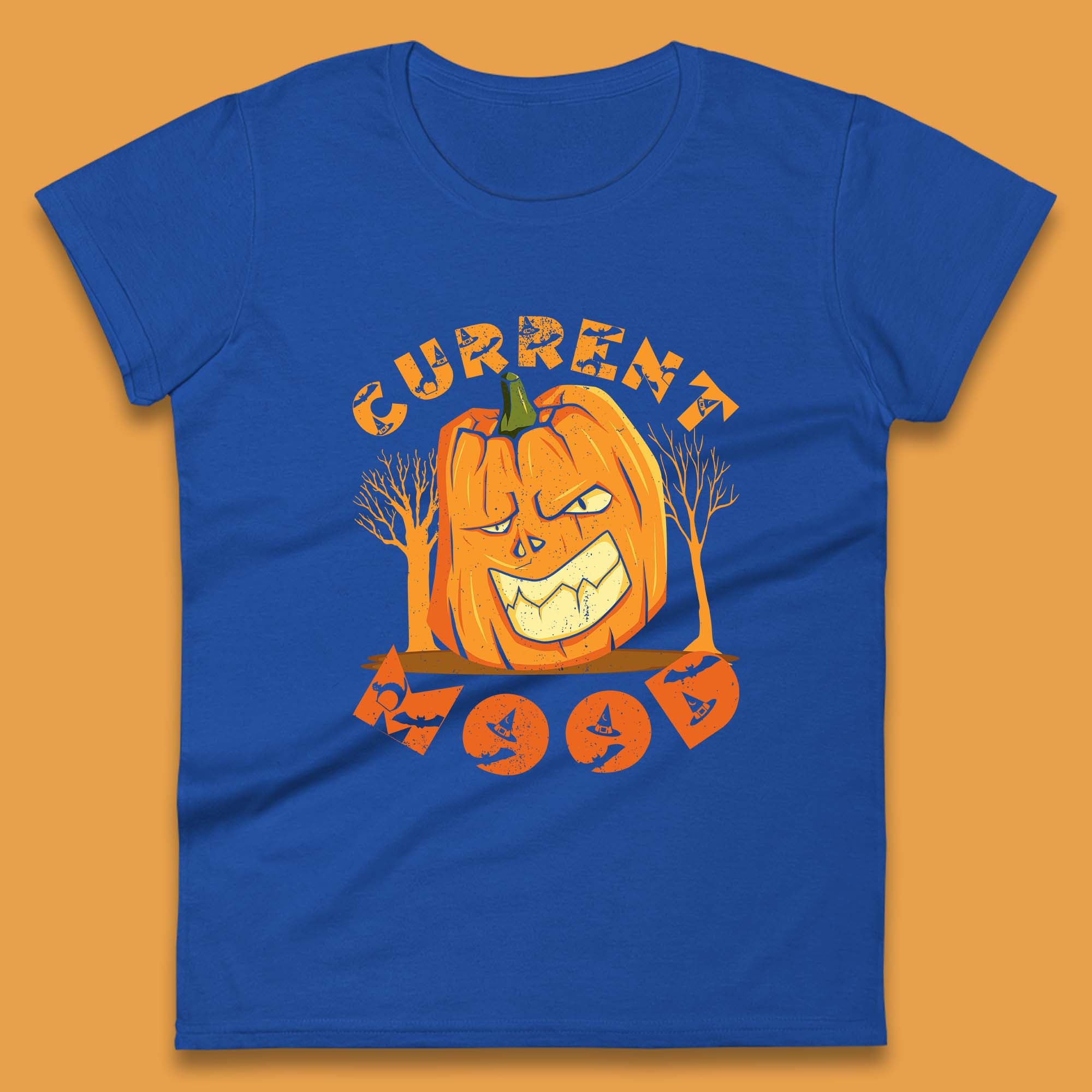 Current Mood Halloween Pumpkin Evil Scary Smile Horror Jack-o-Lantern Womens Tee Top