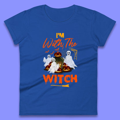 I'm With The Witch Halloween Ghosts With Jack-O-Lantern Horror Pumpkins Womens Tee Top