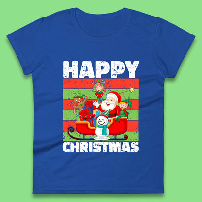 santa and friends on sleigh christmas womens t shirt