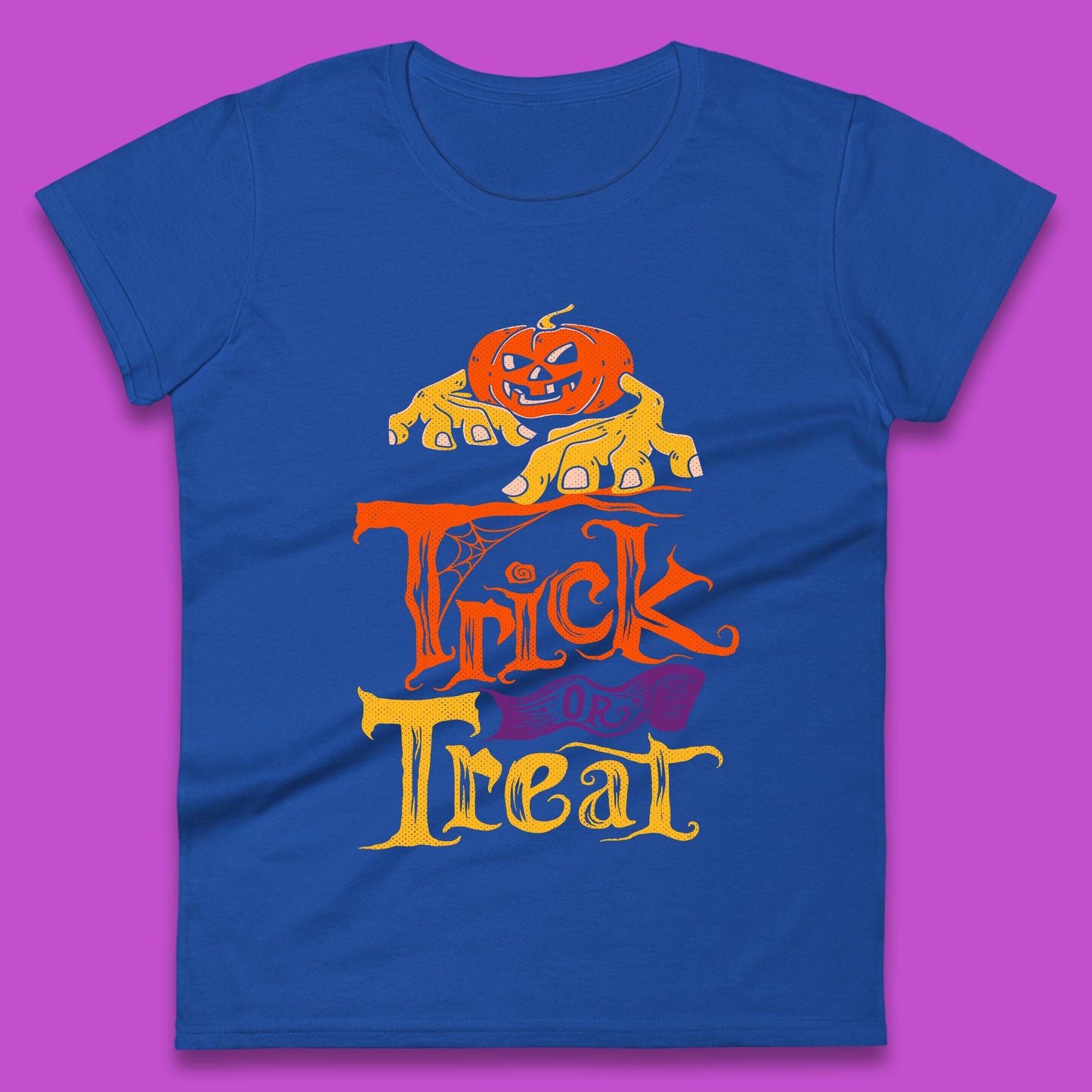 Halloween Trick Or Treat Horror Scary Evil Pumpkin With Zombie Hands Womens Tee Top