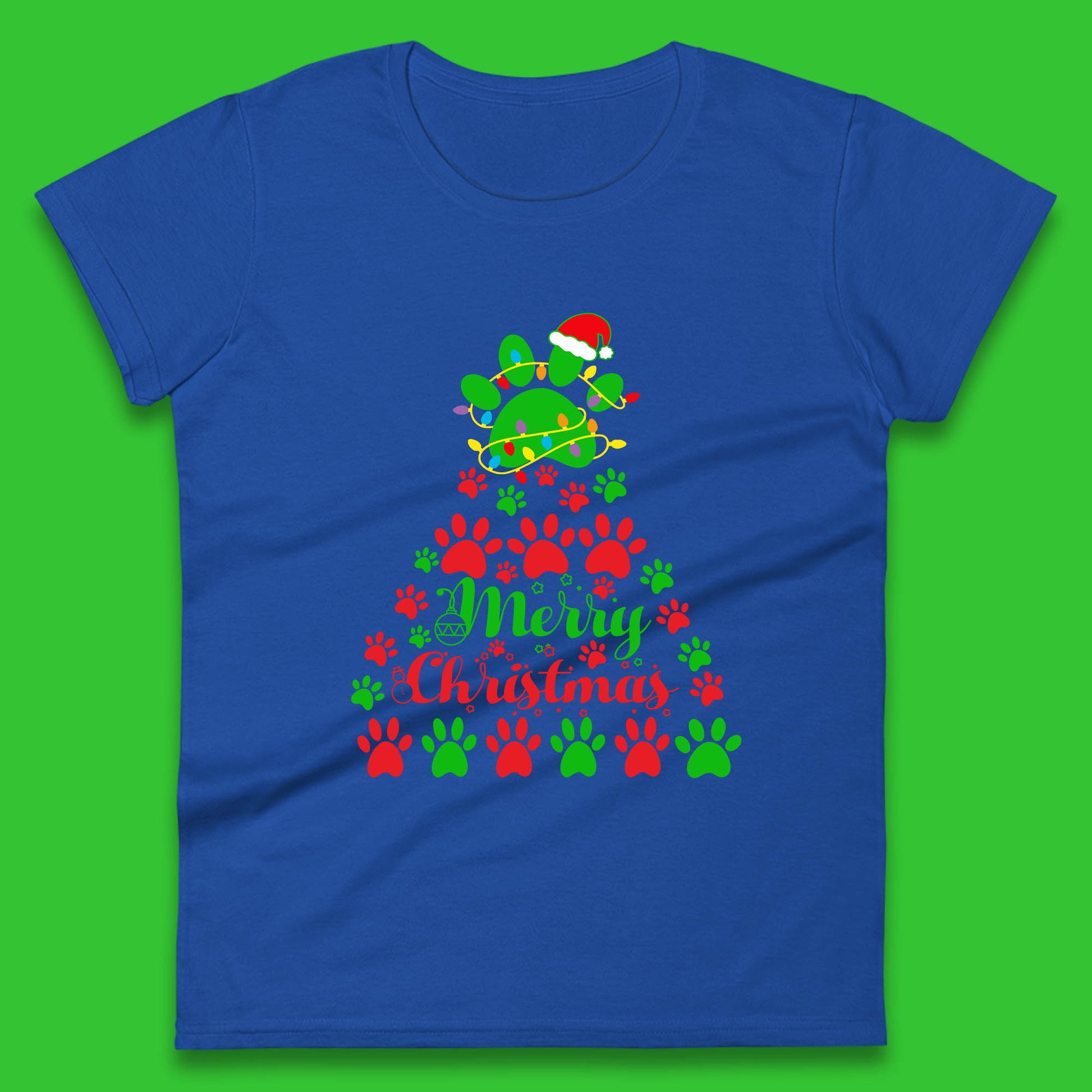 merry christmas paws tree womens t shirt