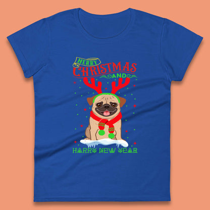 christmas pug dog womens top