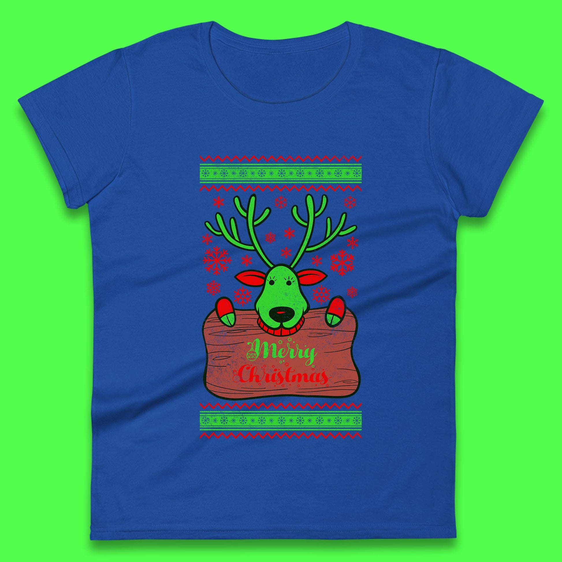 merry christmas reindeer womens t shirt