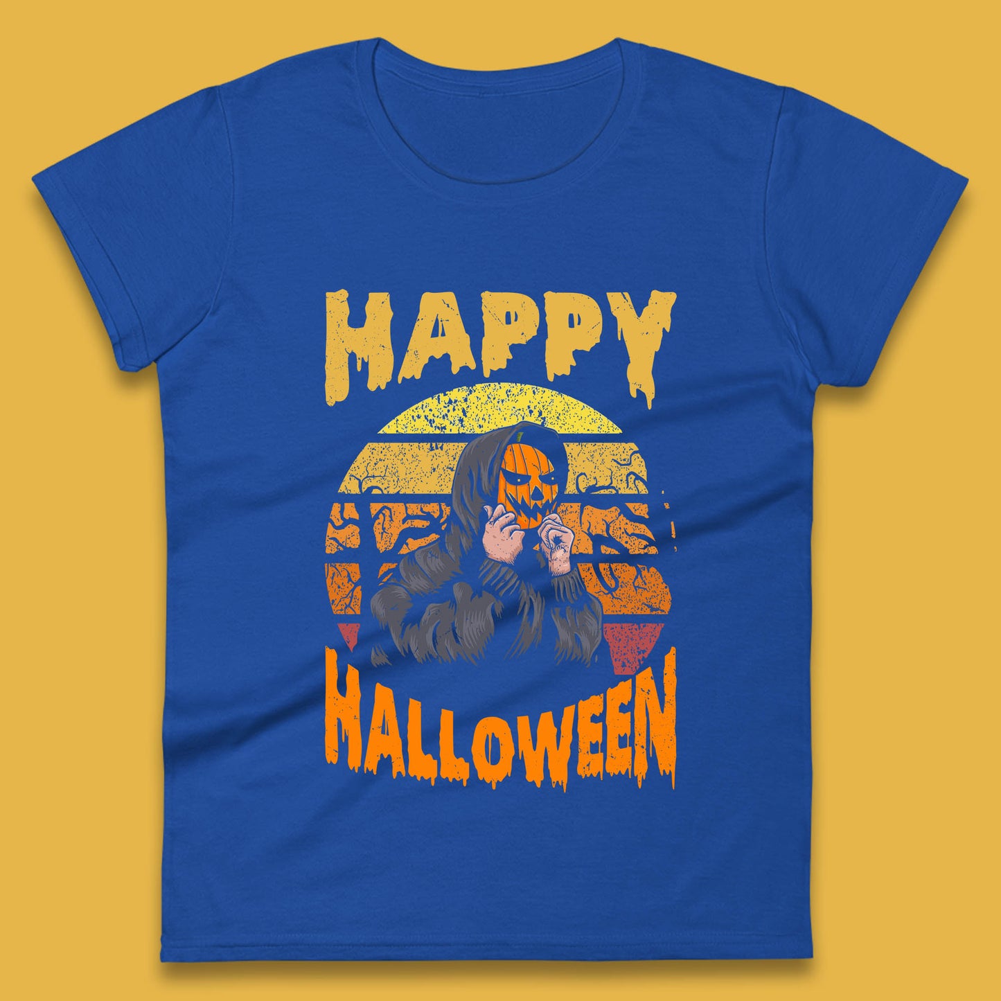 Happy Halloween Jack O Lantern Pumpkin Head Horror Scary Vintage Retro Halloween Womens Tee Top