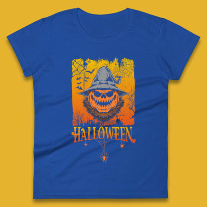 Angry Halloween Scary Evil Pumpkin Funny Pumpkin Head With Fire Eyes Scary Spooky Season Womens Tee Top