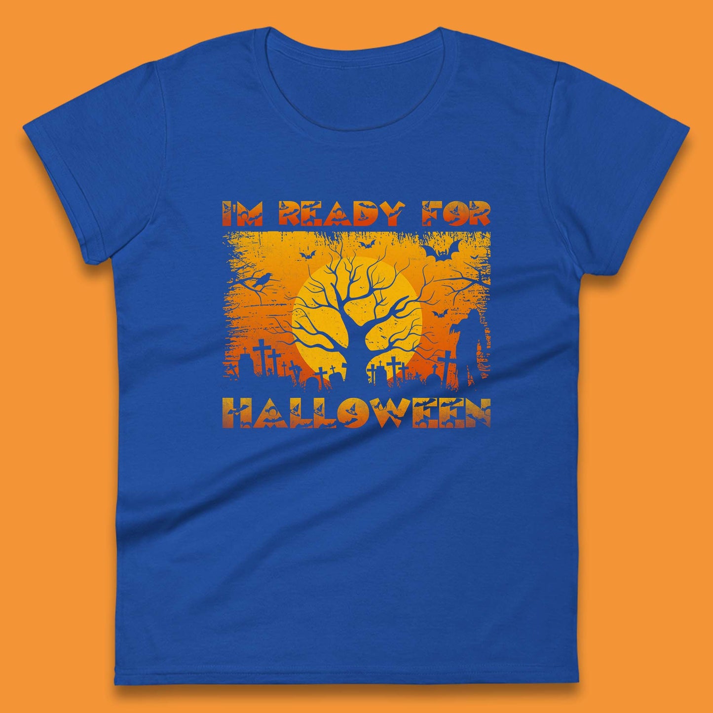 I'm Ready For Halloween Horror Scary Halloween Zombie Graveyards With Dead Tree Womens Tee Top