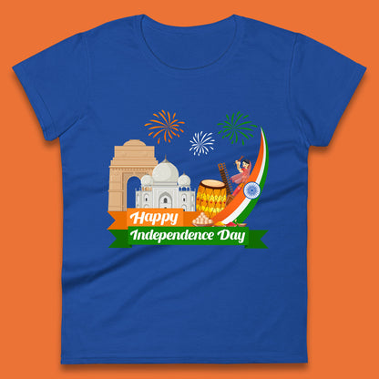 Happy India Independence Day 15th August Patriotic Indian Flag India Architectural Landmarks Womens Tee Top