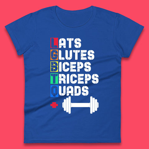 Lats Glutes Biceps Triceps Quads LGBTQ+ Fitness Gym Gay Pride Workout Womens Tee Top