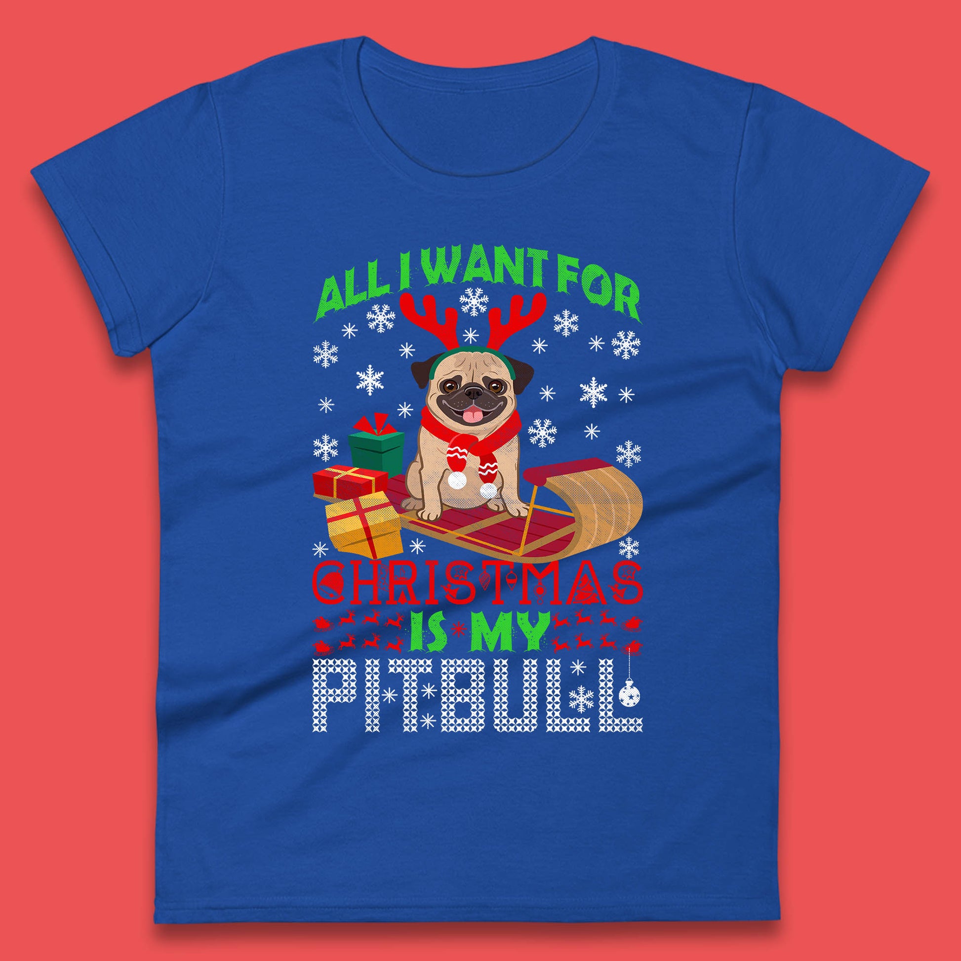 christmas pitbull womens t shirt