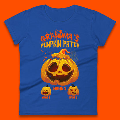 Personalised Grandma's Pumpkin Patch Halloween Grandma Pumpkin With Grandkid Names Gift Womens Tee Top